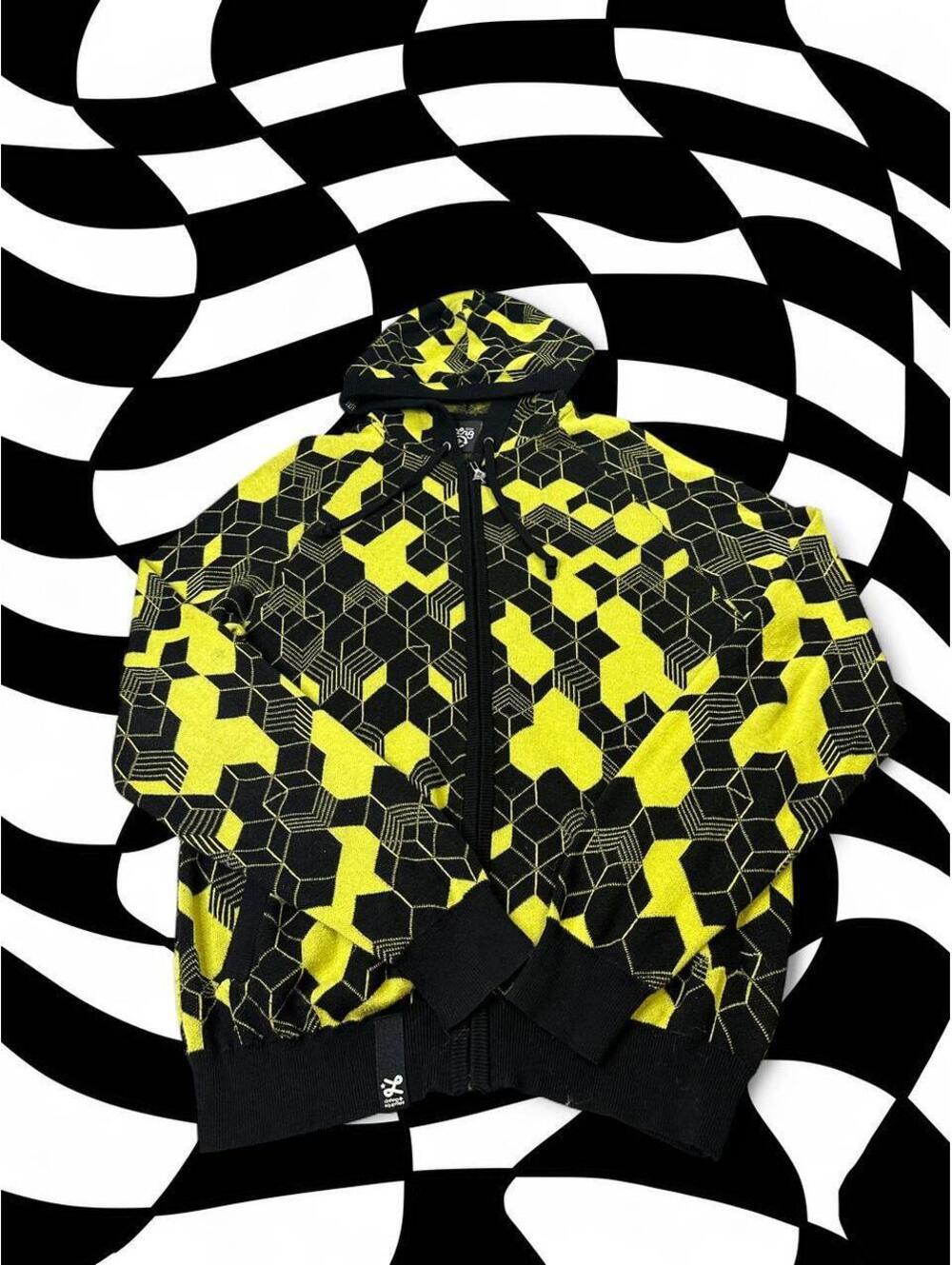 LRG Yellow and Black geometric hexagon pattern zip up hoodie